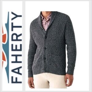 FAHERTY Shawl Collar Cardigan Sweater Mens M Grey Marled Cotton Cashmere